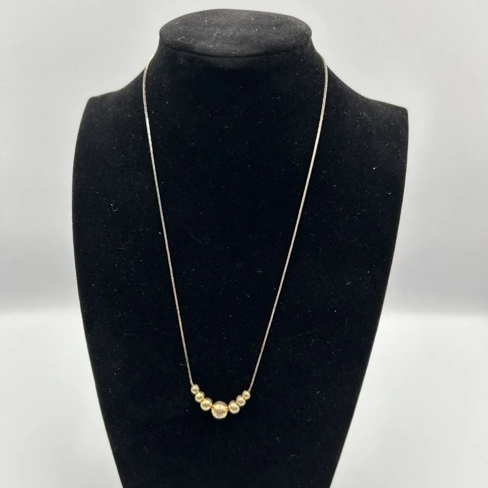 Vintage Delicate Slider Bead Necklace Gold Tone Smooth Flat Chain 18 Inch